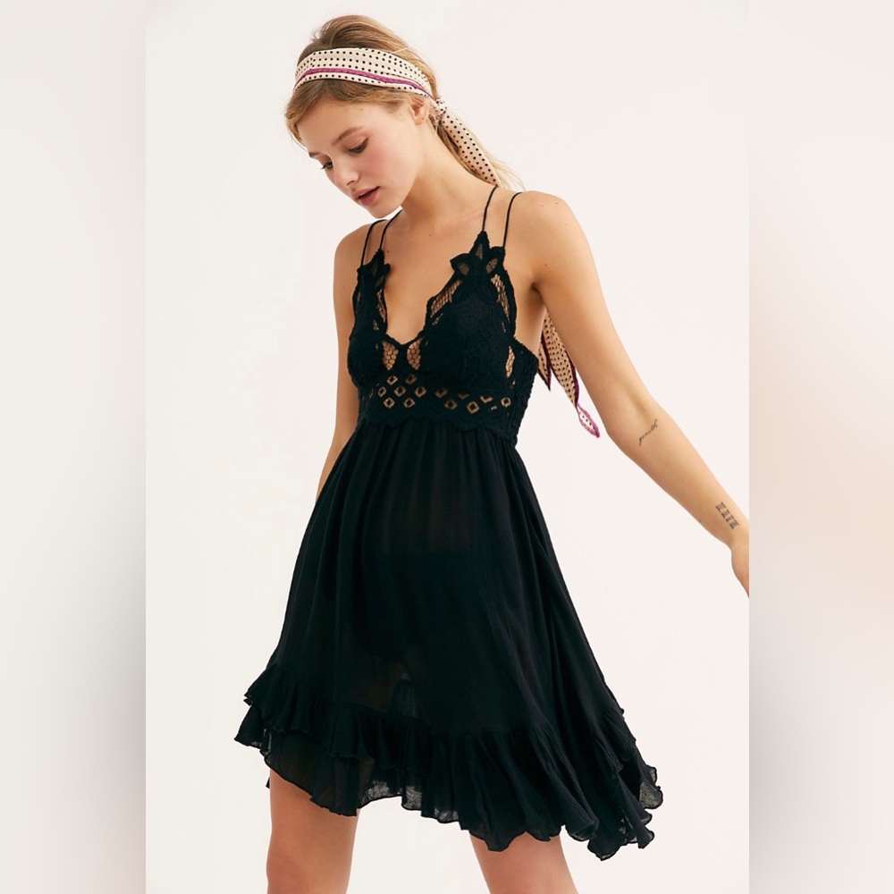 Free People Adella Slip Dress Black (size small)
